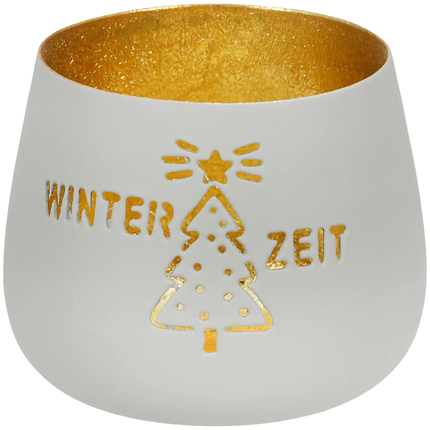 Gilde Windlicht Winterzeit braun, grau, grün H 7 x Ø 8 cm