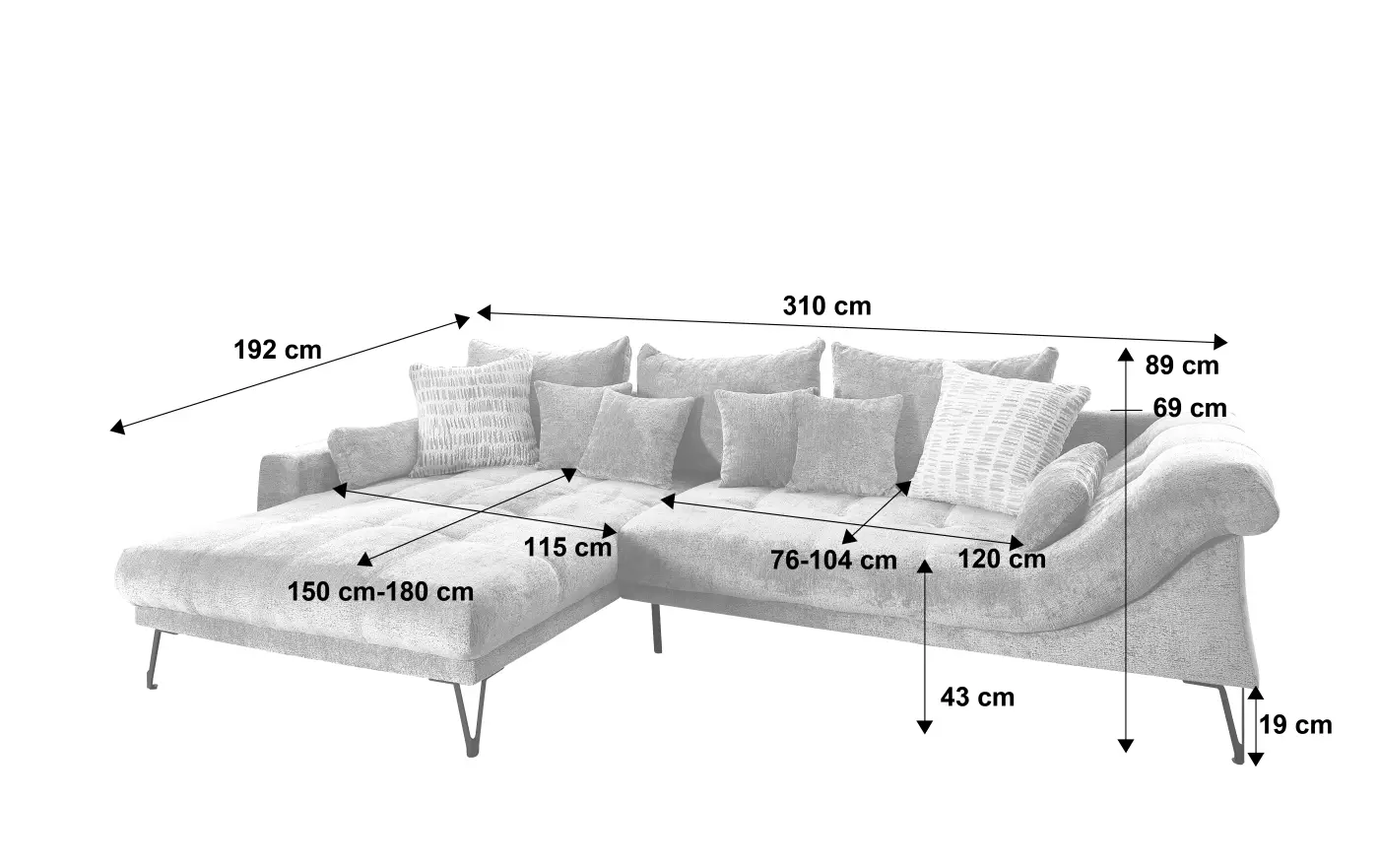 Benformato Wohnlandschaft Gardo orange ca.192 x 310 cm