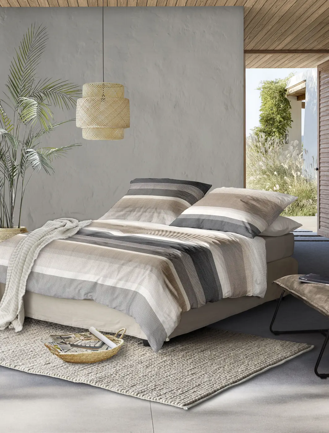 Irisette  Mako-Satin Bettwäsche Wave natur gestreift 135x200 cm