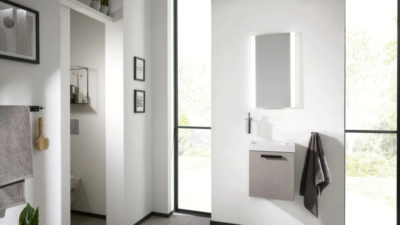 Interliving Gästebad Serie 7842 Beton Sand NB ca. 40 cm breit - ohne Armatur