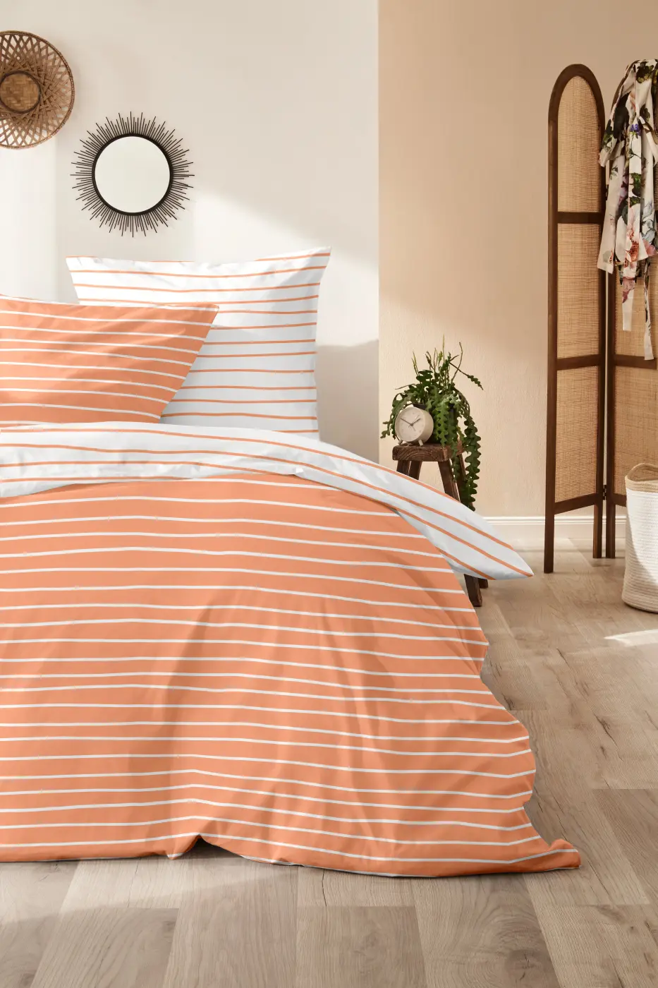 Hahn  Perkal-Bettwäsche 135 x 200 cmgestreift orange