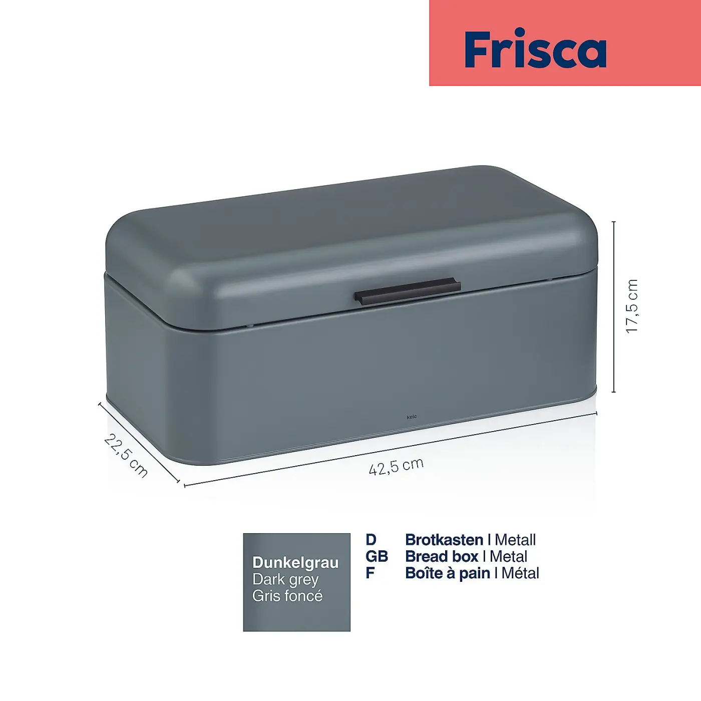 Kela Brotkasten Frisca Metall dunkelgrau matt 42,5x22,5x17,5cm