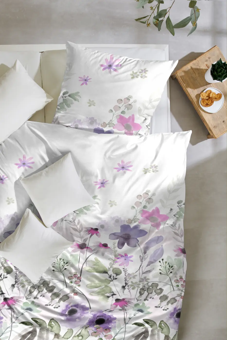 Hahn Mako Satin Bettwäsche 135x200/80x80 cm  lila-grün