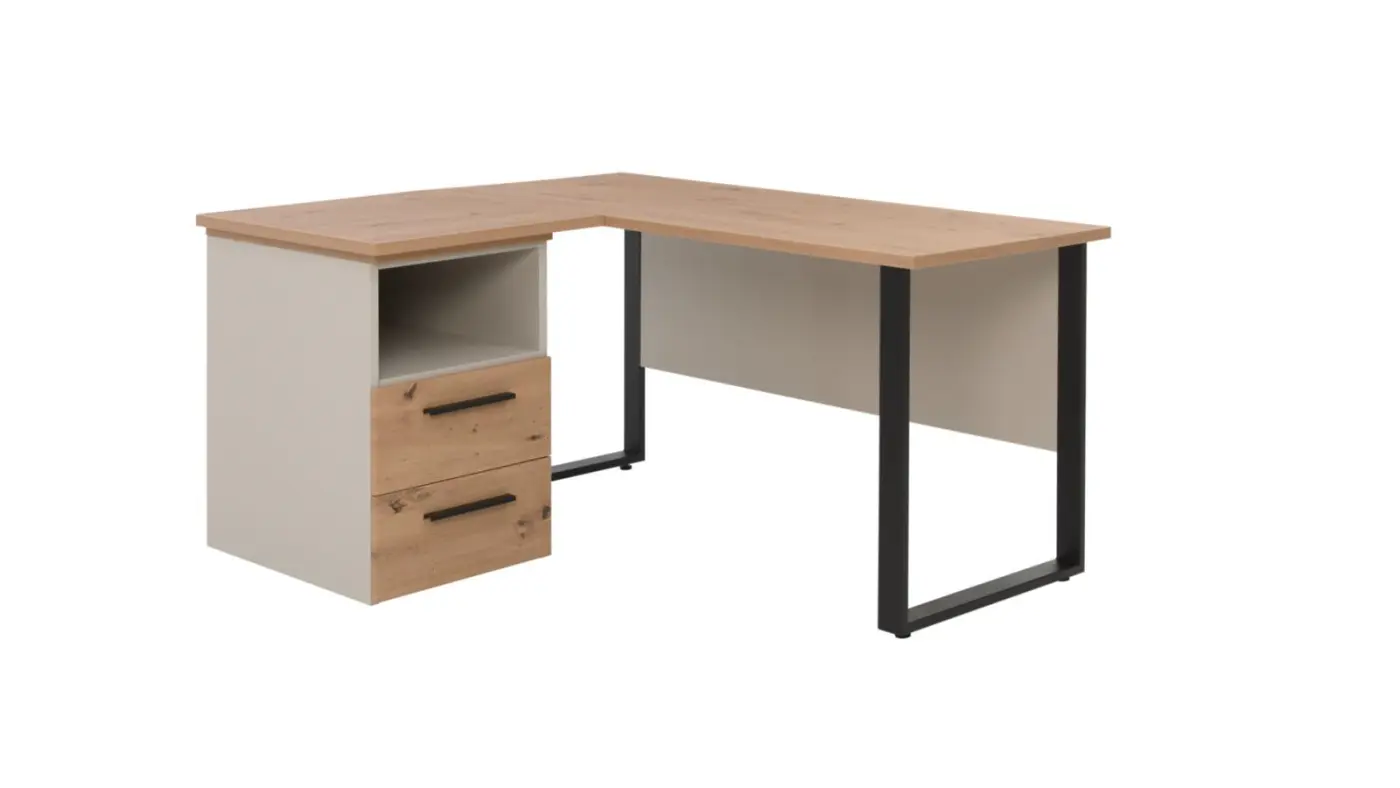 Interliving Eckschreibtisch Serie 1702 Artisan Eiche / Sandgrau ca, 150/125 x 73 x 65/65cm