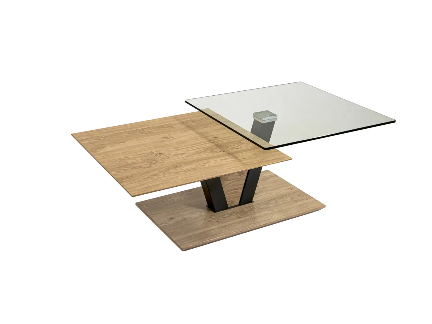 Interliving  Couchtisch Serie 6224 Wildeiche/Klarglas 119 x 65 x 36/43cm