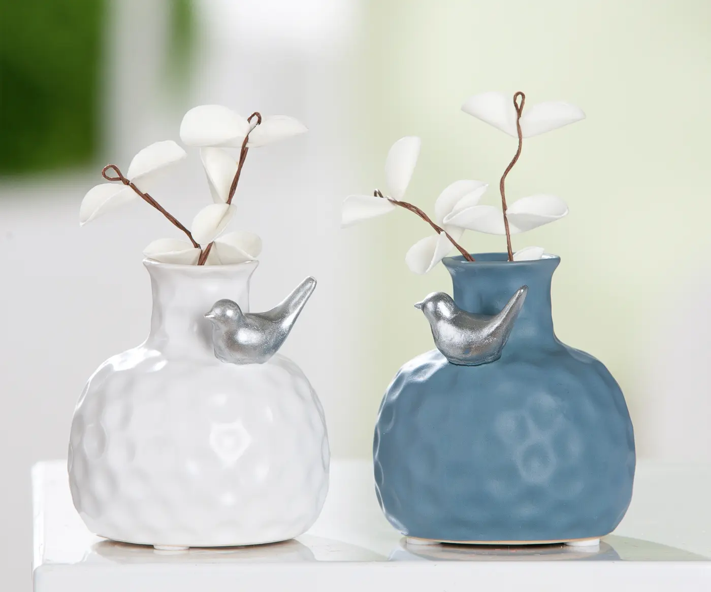 Gilde Halsvase Birdy blau, weiß 8 cm Keramik