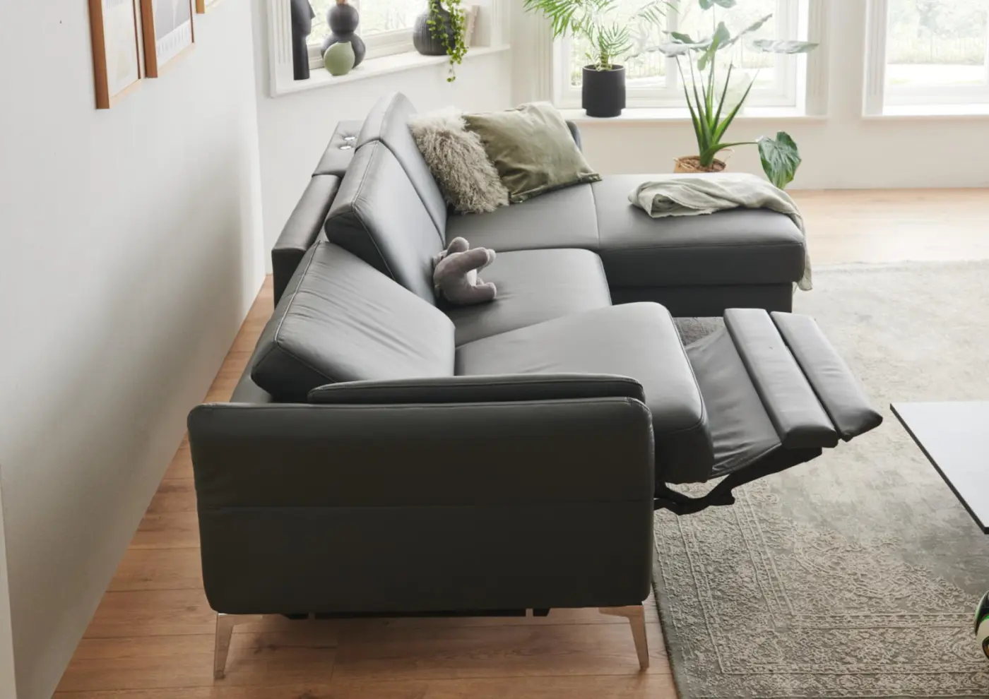 Polinova Polstergruppe  MM-PN1200 mit Funktionen Leder anthrazit ca. 285 x 172 cm