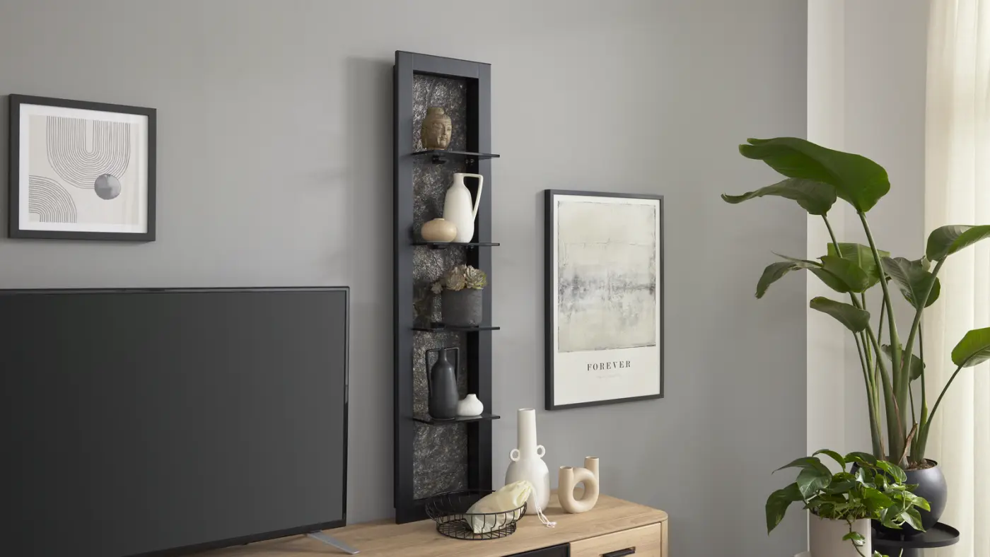 Interliving Wohnwand Serie IL 2021 Wildeiche, Granit Steinoptik