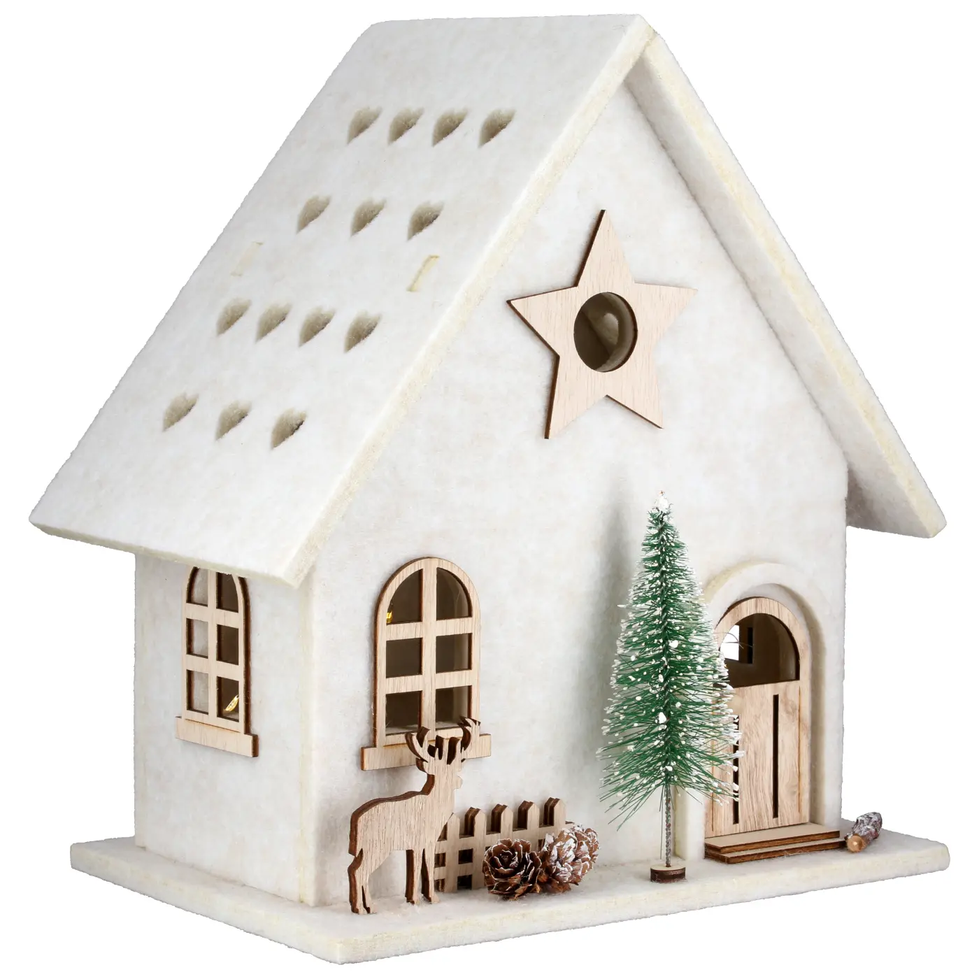 Gilde Handwerk LED-Dekohaus Amata Filz beige 30 cm
