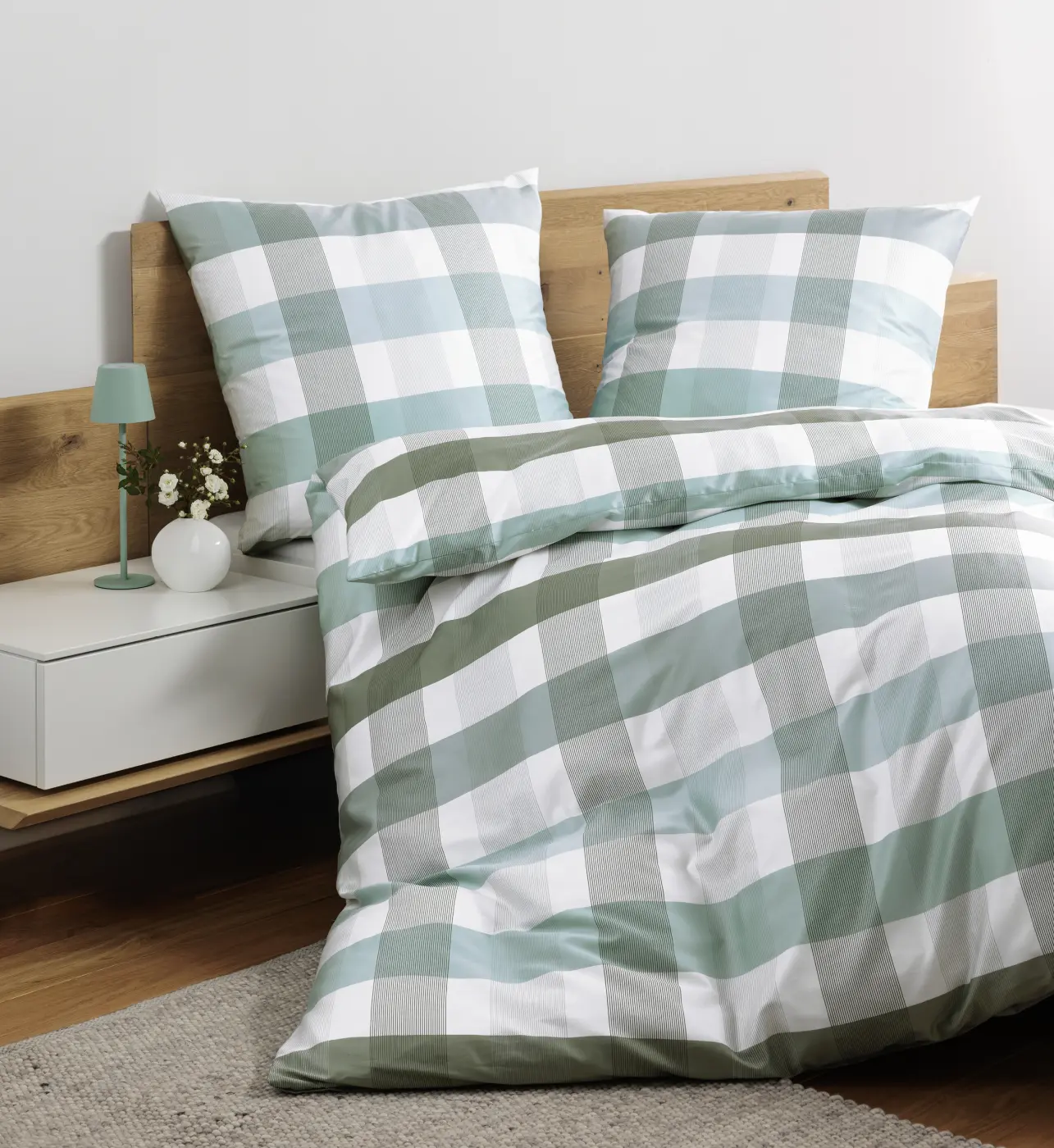 Janine Mako-Satin Bettwäsche moments salbei mint 135x200,80x80 cm