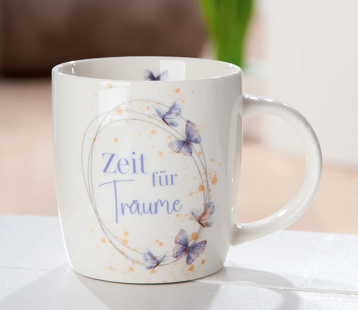 Gilde Tasse/Becher Schmetterlingstanz  "Zeit für Träume"Porzellan weiß