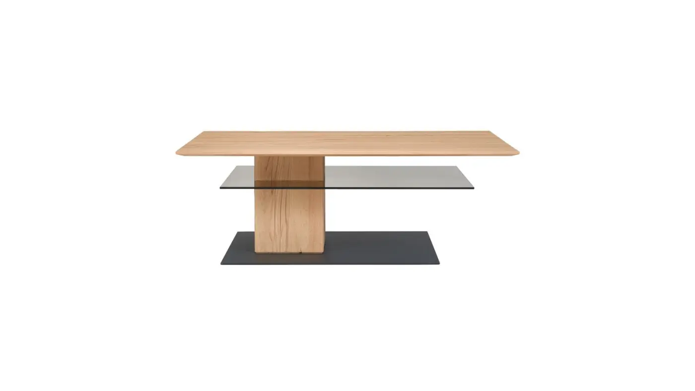 Interliving Couchtisch Serie 2026 Riffeiche massiv/Glas ca. 125 x 44 x 75 cm