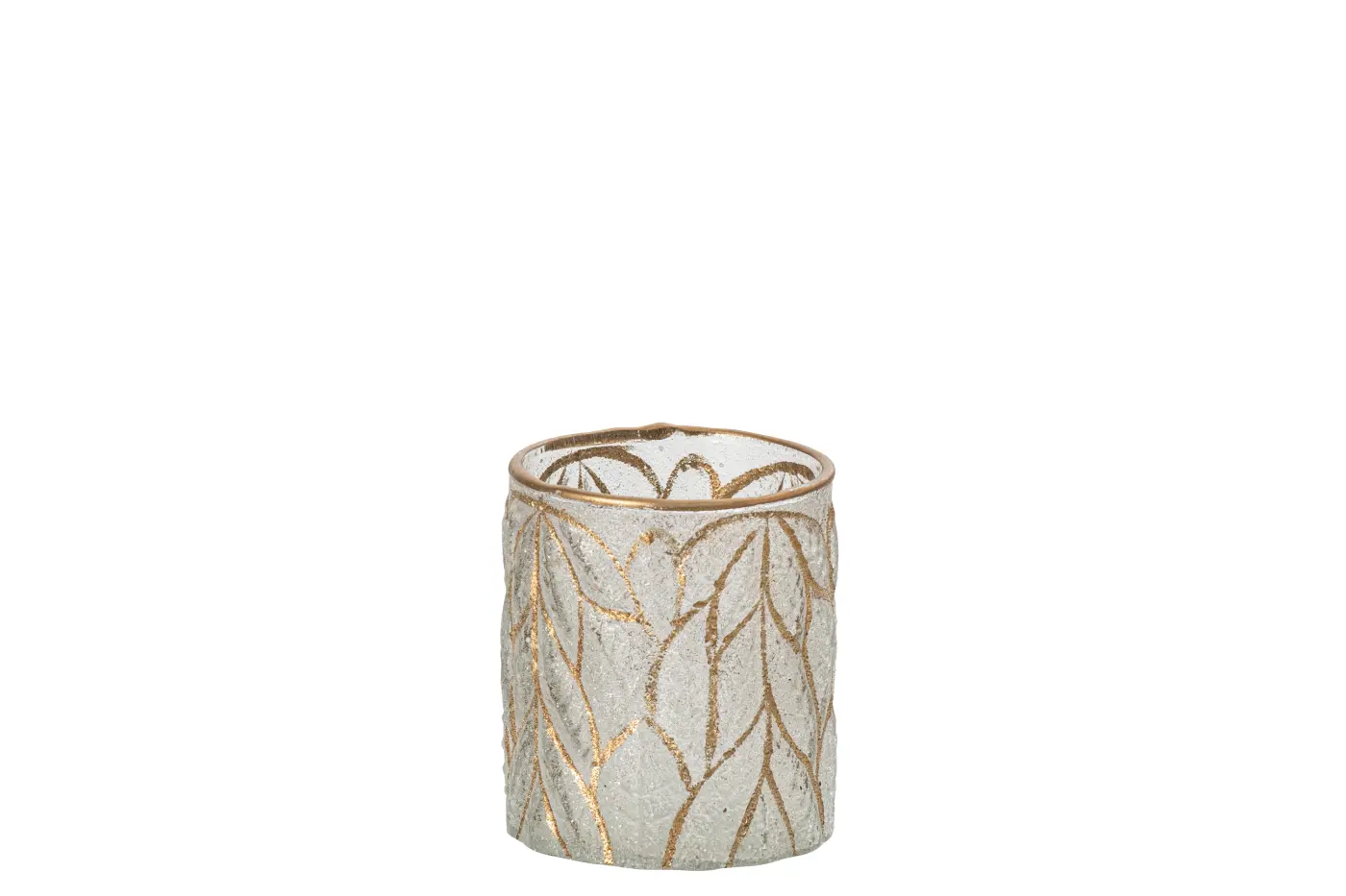 Jolipa Windlicht  Blätter Glas gold/weiß  9x9x11cm