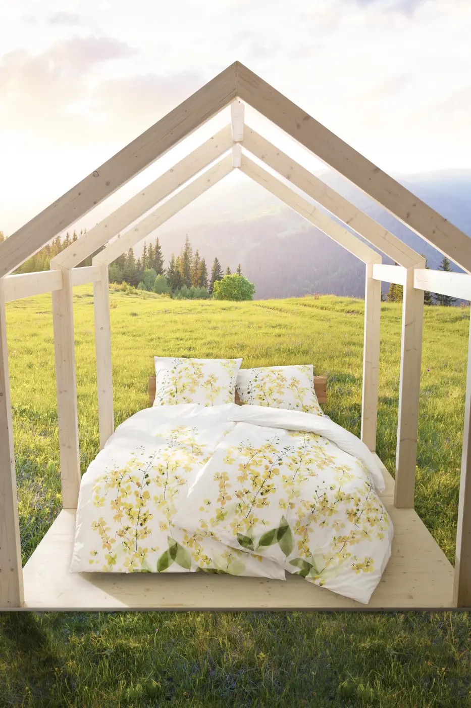 Estella Mako - Satin Bettwäsche gelb 135 x 200/80 x 80 cm