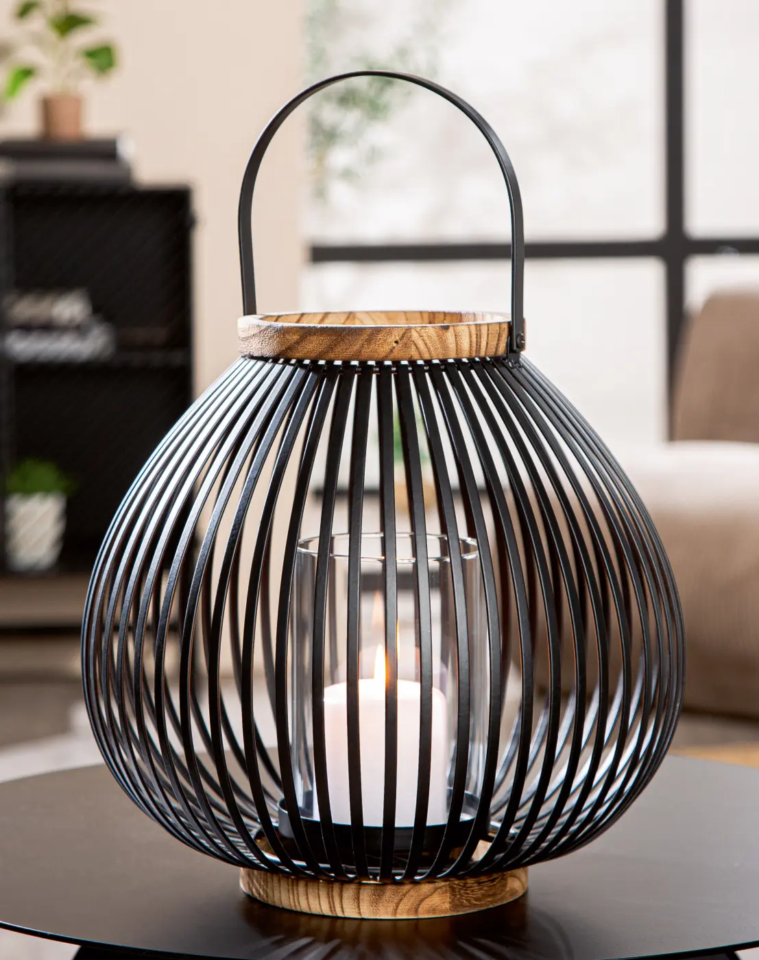 Gilde Windlicht Bastia schwarz H 26 x Ø 28 cm