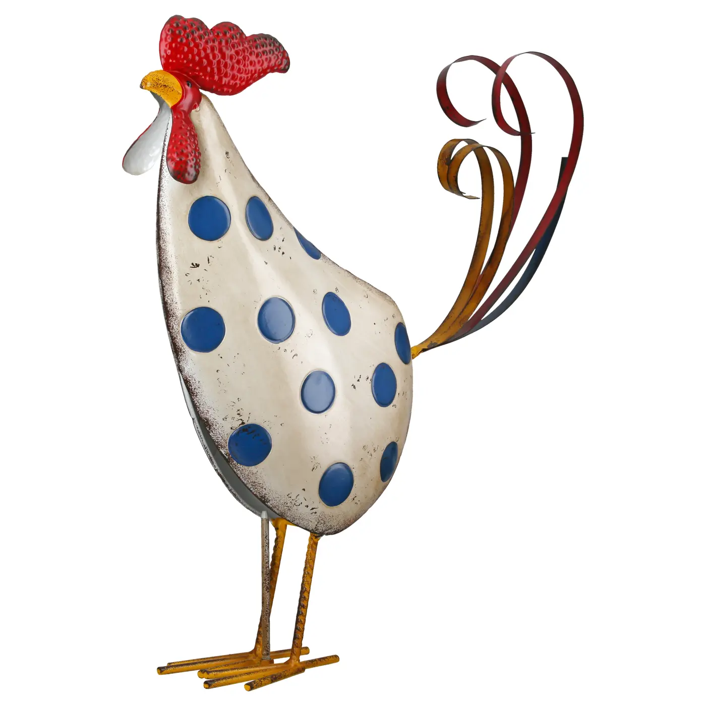 Gilde Figur Hahn blau, creme 46,5 cm Eisen