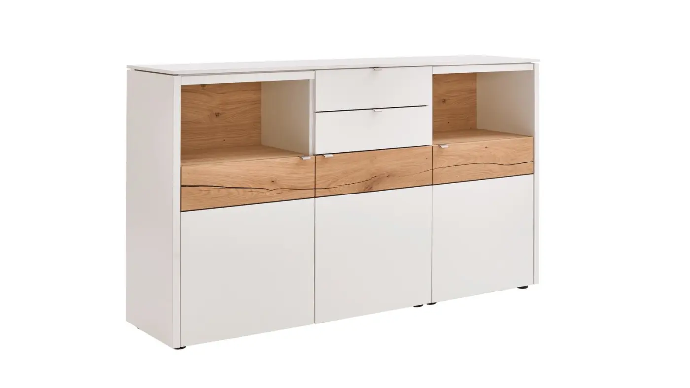 Venjakob Sideboard Game weiß matt mit Absetztung in Balkeneiche 186 x 106 x 43cm