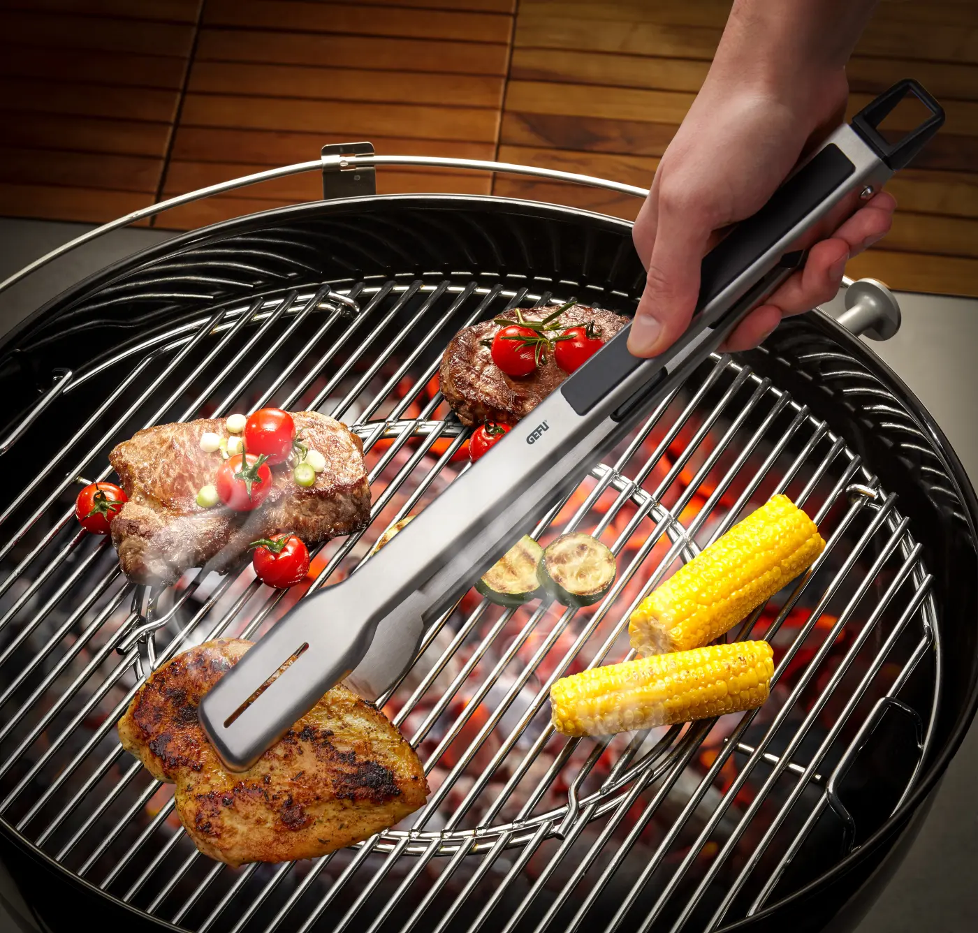GEFU Grillzange BBQ schwarz/silber hochwertiger Edelstahl|Kunststoff|Kunststoff