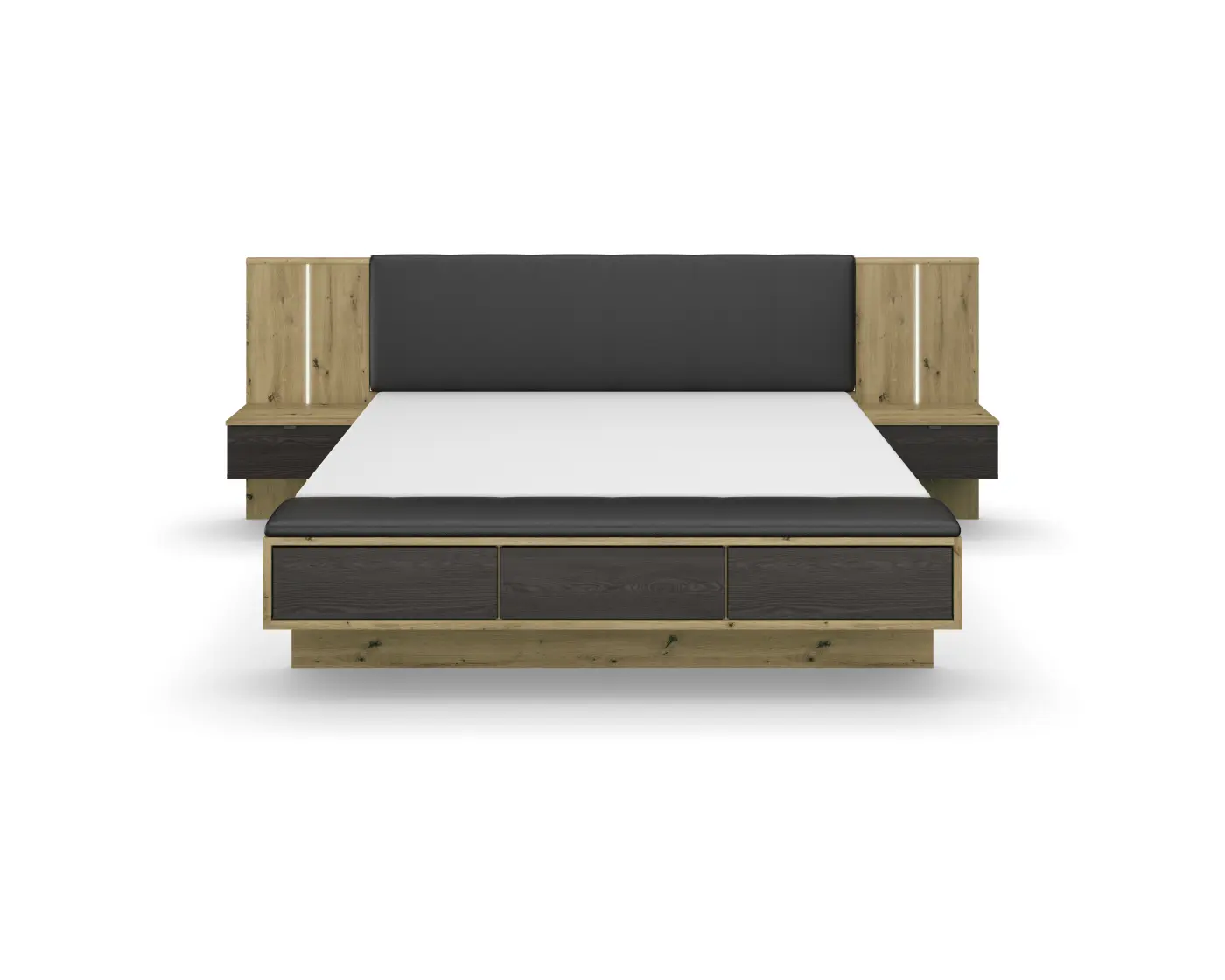 Rauch  Bettanlage Apollon  Eiche Artisan NB/Abs. grau metallic LF 180 x 200 cm