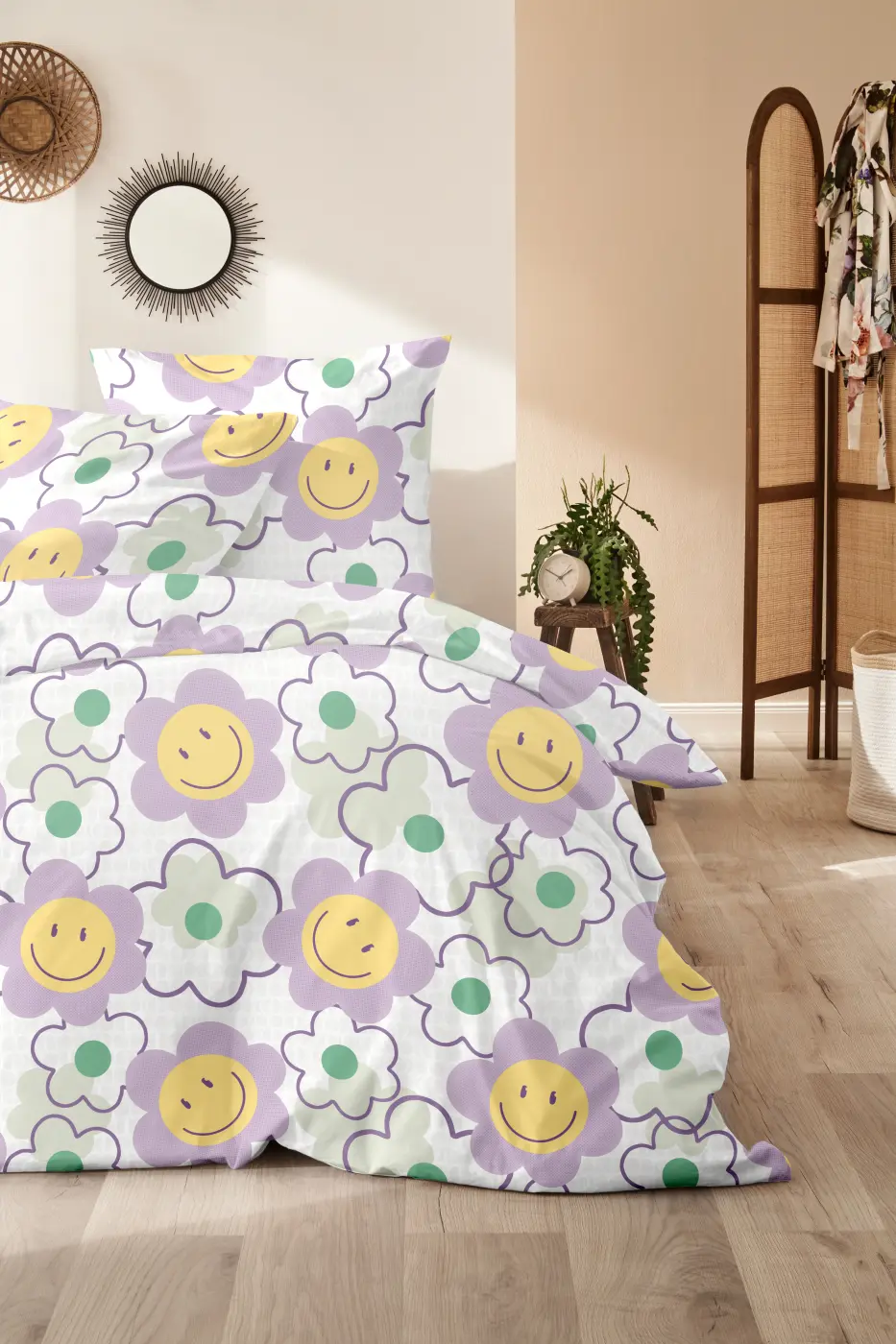Hahn  Renforce Bettwäsche 155 x 220 cm Motiv lila-gelb