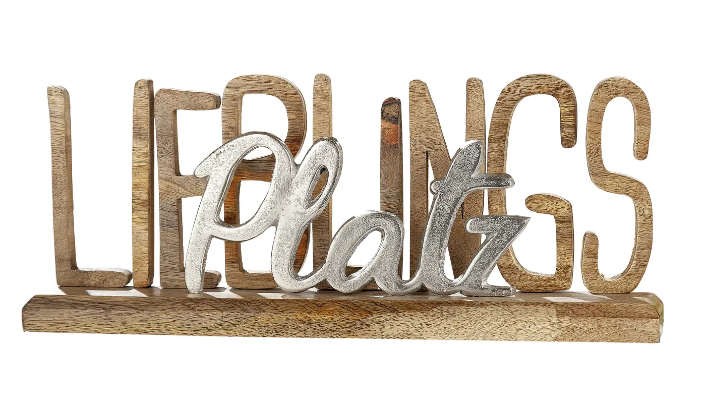 Gilde Schriftzug  naturfarben, silberfarben 17 cm Aluminium, Mangoholz