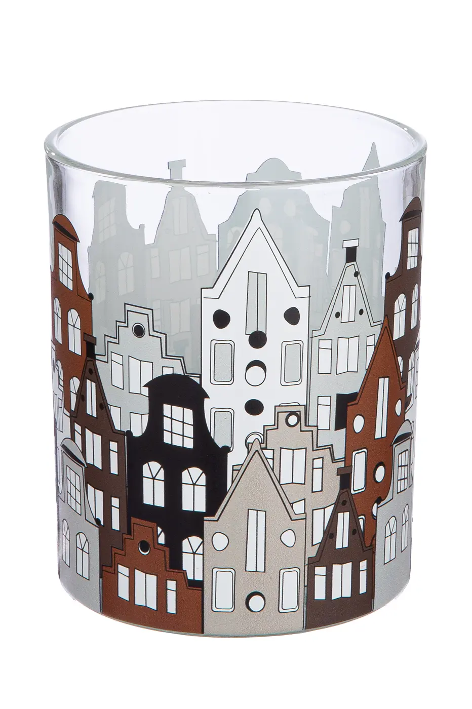 Gilde Windlicht "Stadtlichter" Glas braun mit Hausmotiv 