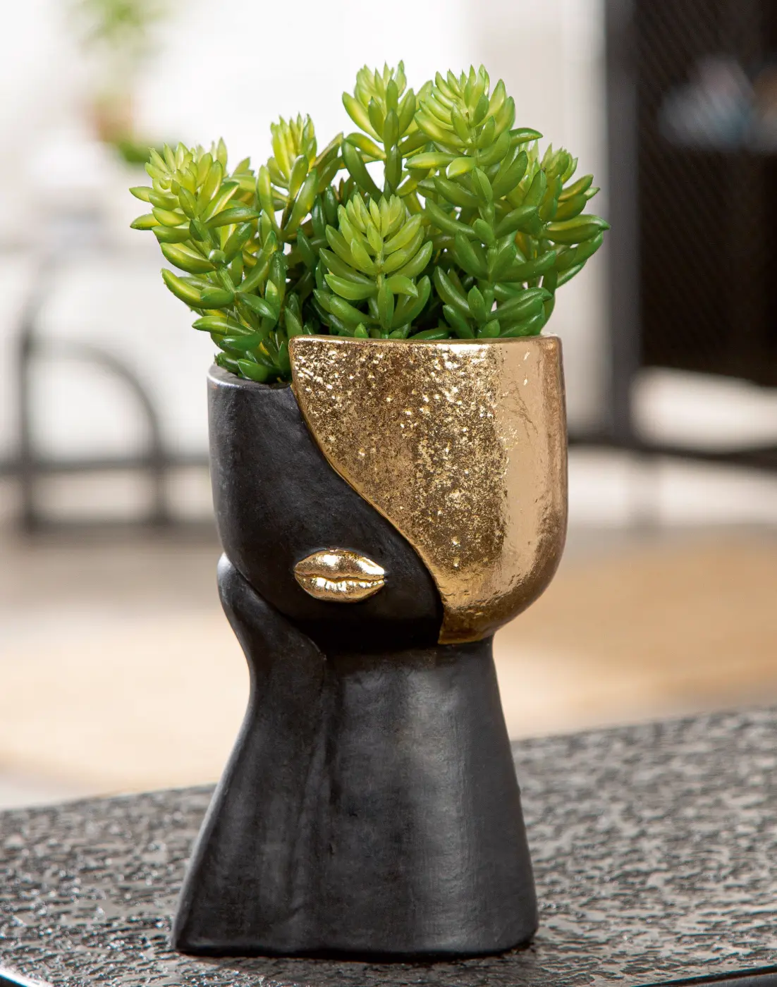 Gilde Handwerk Vase "Vogue" Keramik schwarz mit Gesichtsmotiv