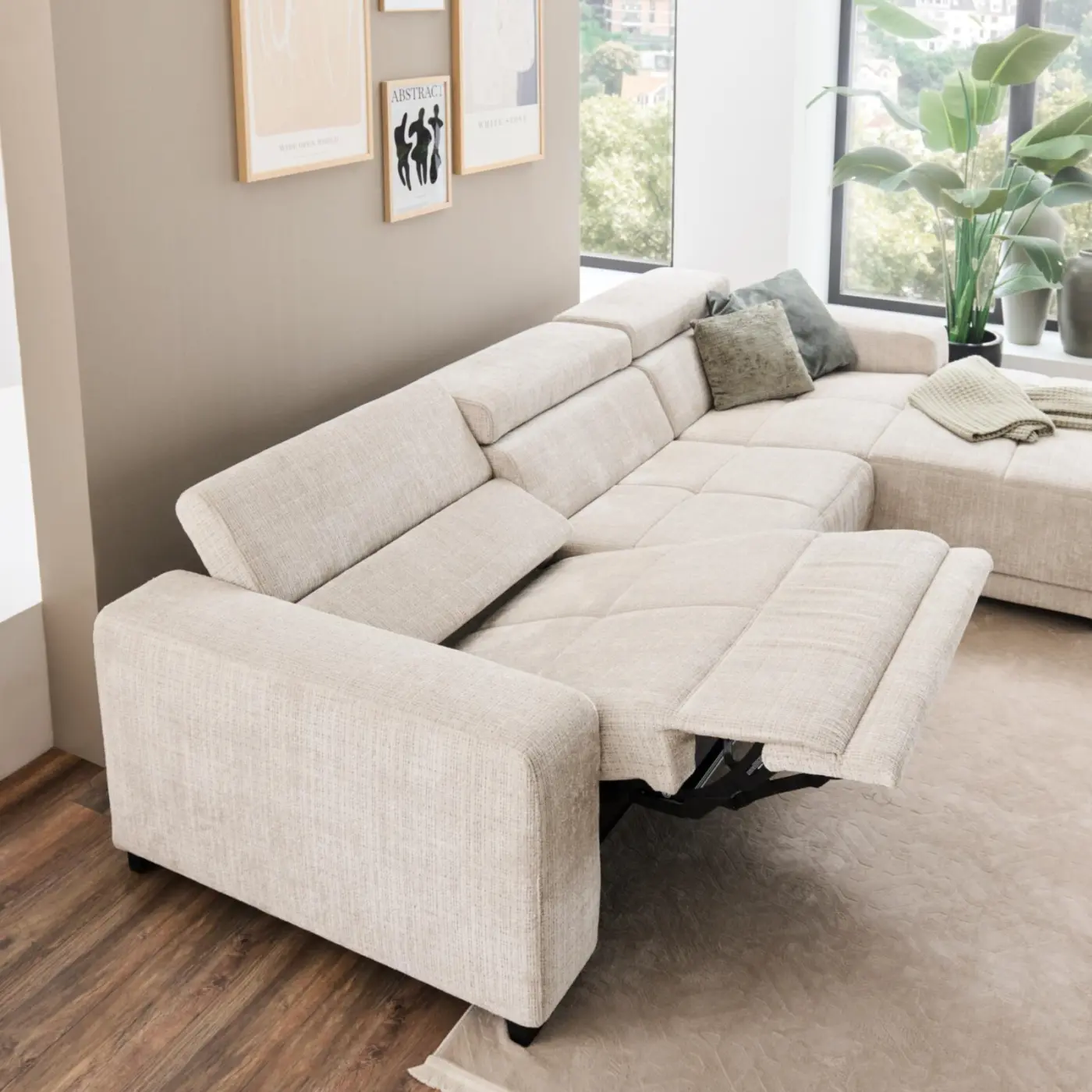 Megapol Wohnlandschaft VS-MP1215 mit Funktion creme grau ca. 319 x 195 cm