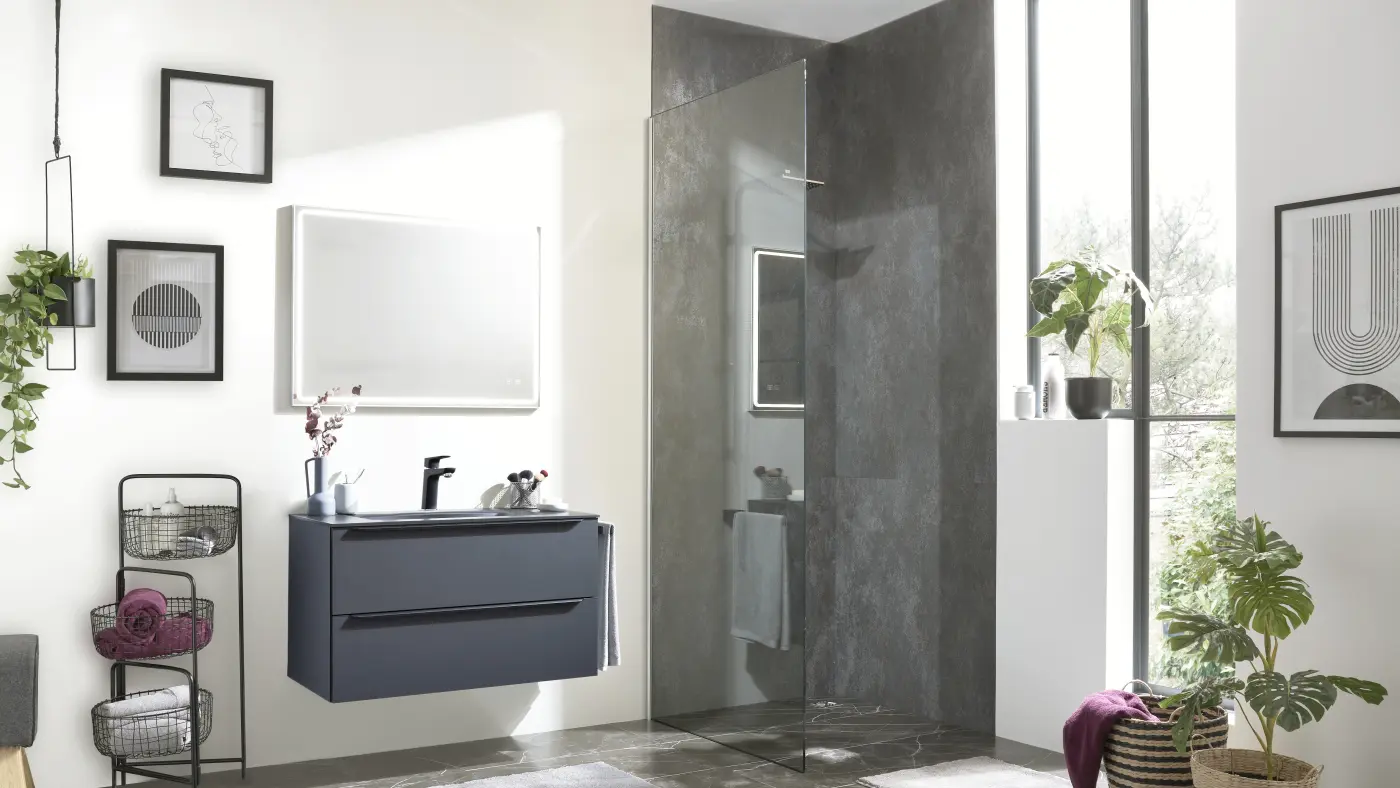 Interliving Bad  - Waschtisch mit Spiegel Serie 7945 schwarz 100 cm breit