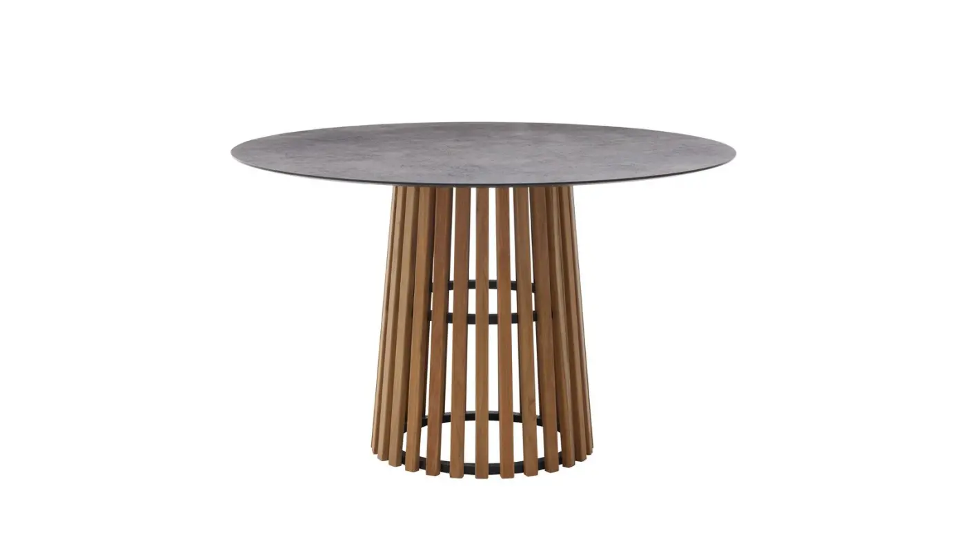 Interliving  Tisch Serie 7004  Teak/ Tischplatte HPL Beton 125 cm Durchmesser