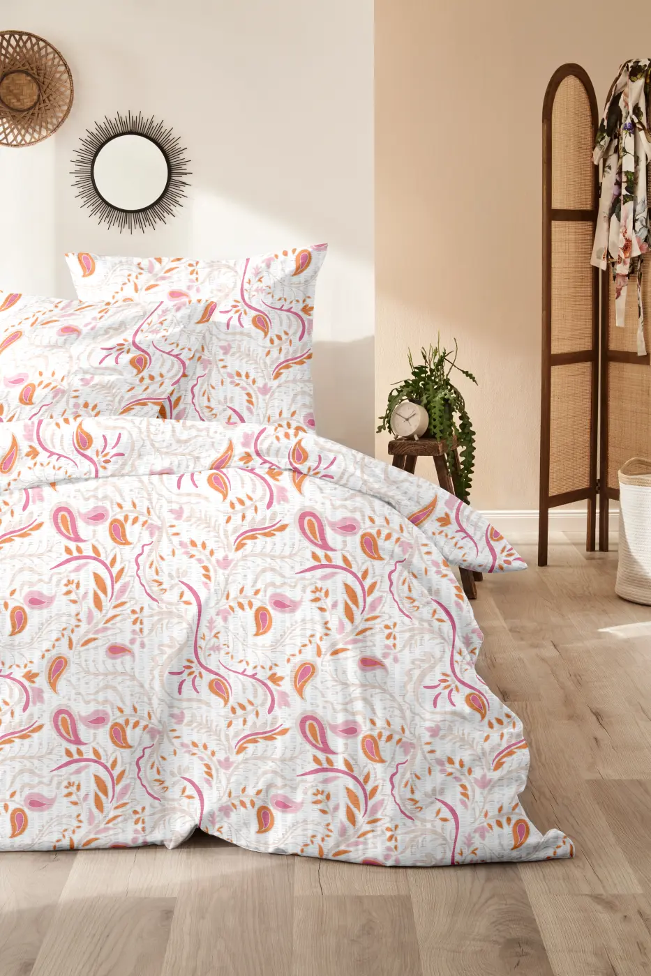 Hahn  Seersucker-Bettwäsche 155 x 220 cm Paisley rosa