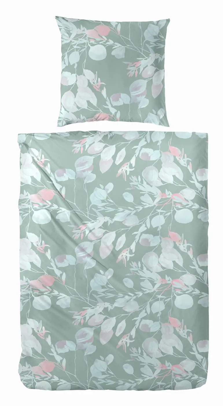 Hahn Bio - Renforce Bettwäsche 135 x 200 cm  grün-rose