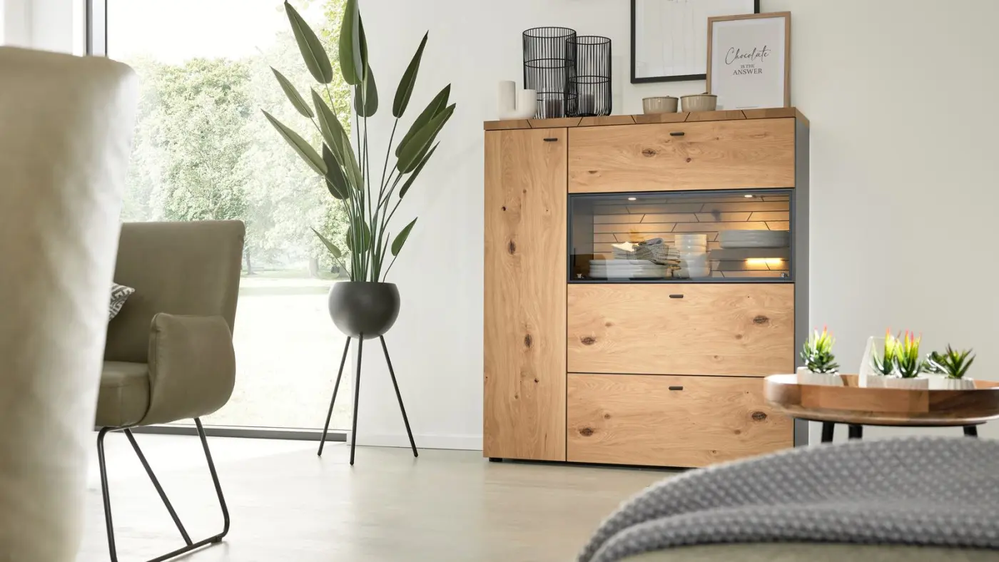 Interliving Highboard Serie 2108 Casa Eiche/schiefer ca. 124 x 138 x 41cm Interliving Highboard Serie 2108 Casa Eiche/schiefer ca. 124 x 138 x 41cm