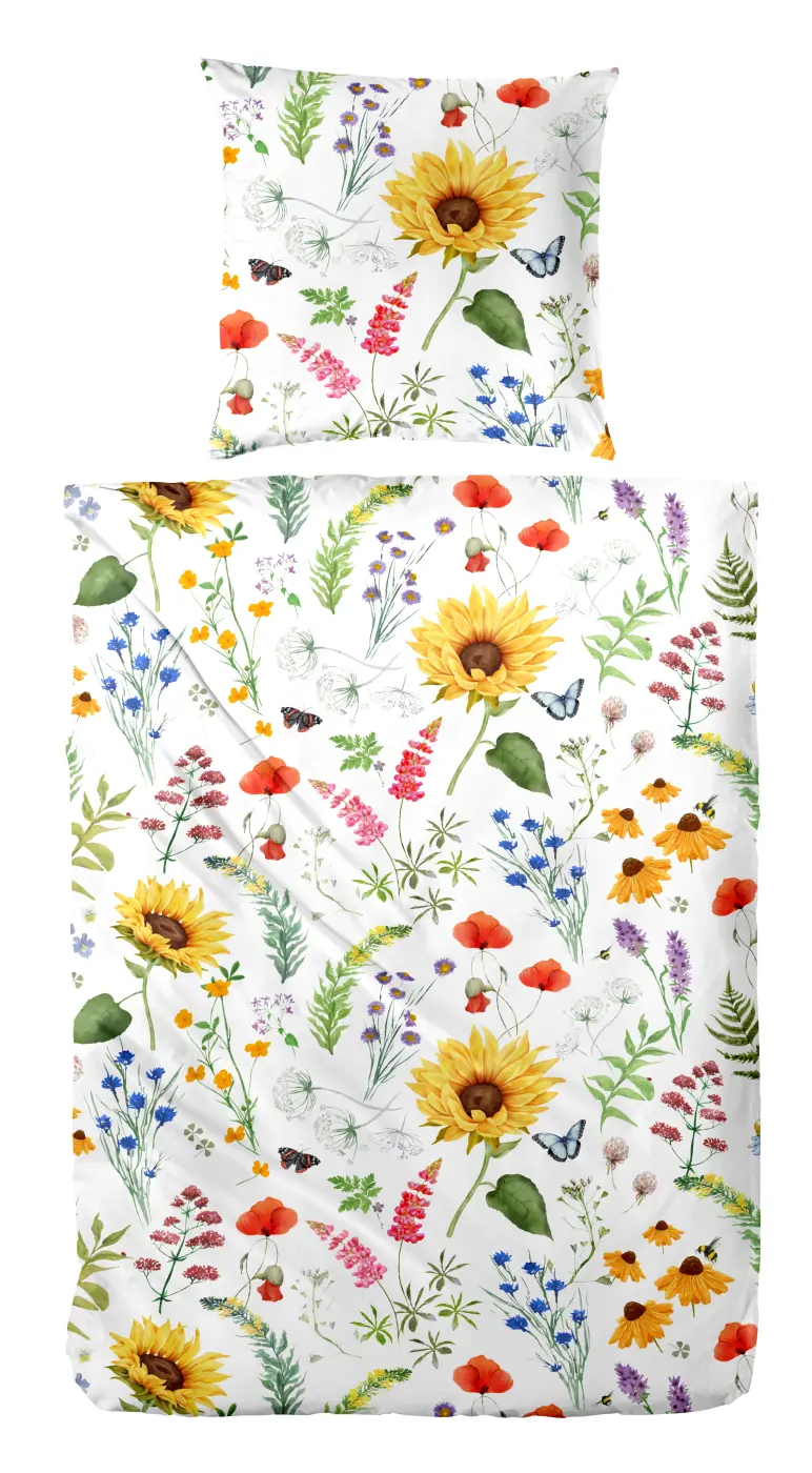 Hahn Renforce-Bettwäsche "Bienenretter" geblümt Bunt 135 x 200 cm