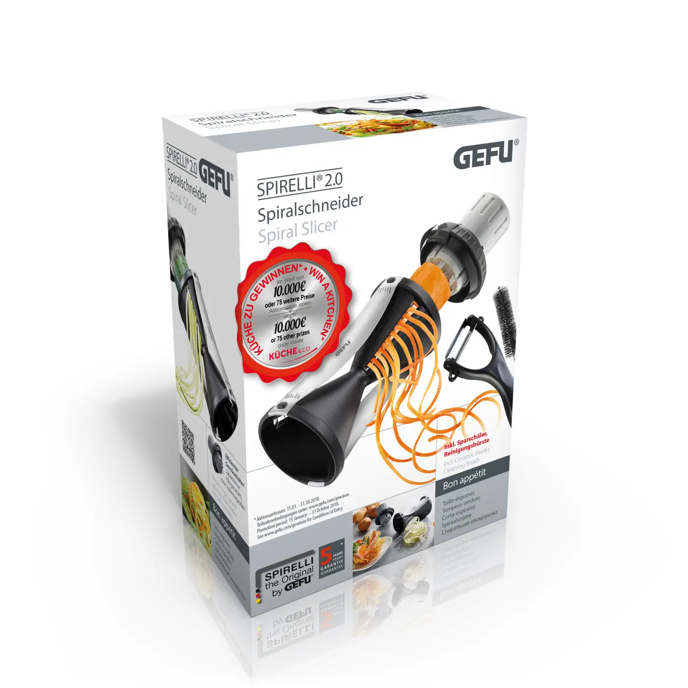 GEFU Spiralschneider SPIRELLI® 2.0 schwarz/silber hochwertiger Edelstahl|Kunststoff|Kunststoff