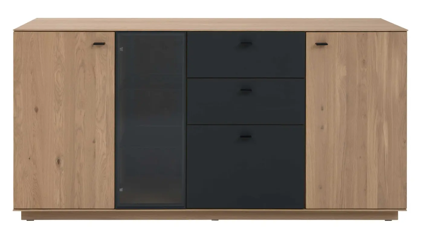 Interliving  Sideboard  Serie IL 2025 Wildeiche massiv/Glas anthrazit ca.  175 x 87 x 50cm