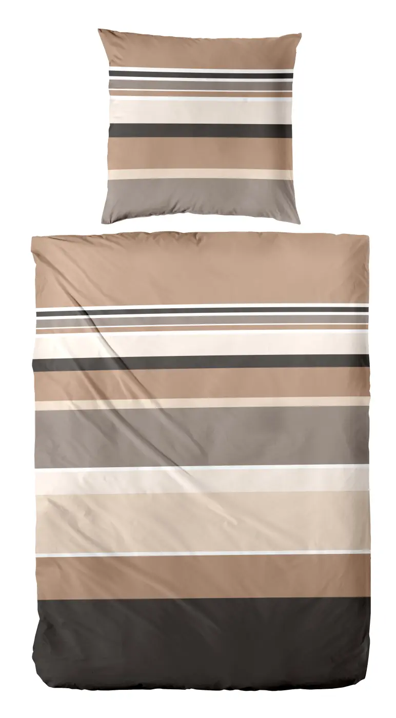 Hahn Mako-Satin-Bettwäsche gestreift Beige, Braun 135 x 200 cm