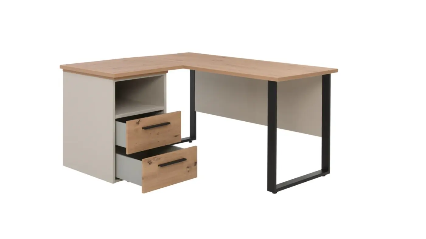 Interliving Eckschreibtisch Serie 1702 Artisan Eiche / Sandgrau ca, 150/125 x 73 x 65/65cm