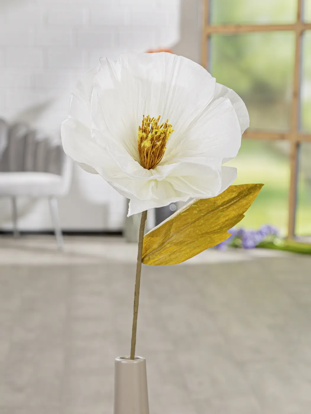 Gilde Kunstblume Mohn weiß 63 cm Papier