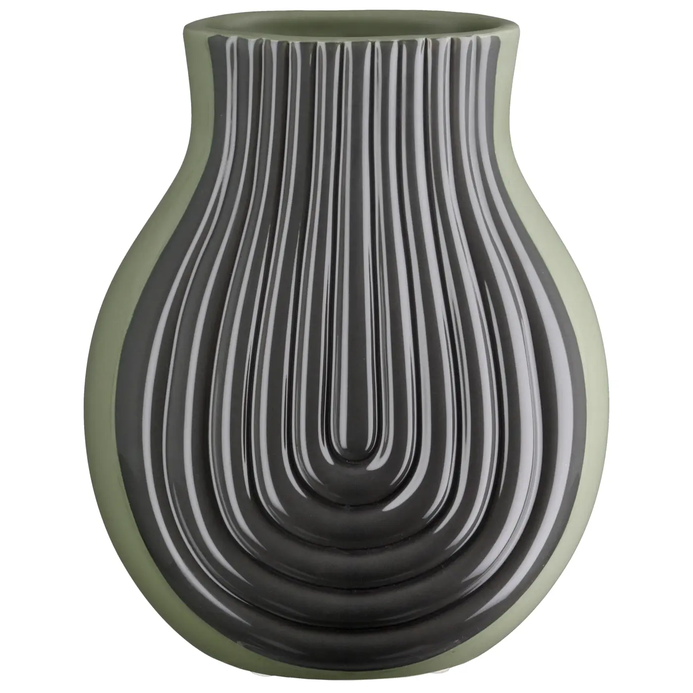 Gilde Vase bauchig "Curve" Keramik grün geriffelt