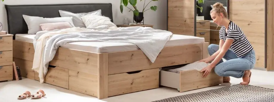 Rauch  Doppelbett Aditio Beds mit Polsterkopfteil schwarz/ Eiche Artisan LF 180 x 200 cm