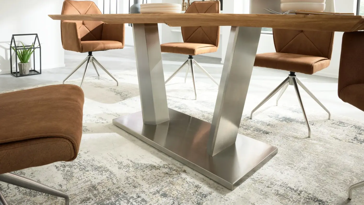 Interliving Esstisch Serie 5104 Wildeiche massiv/Edelstahl ca. 200x 100 cm
