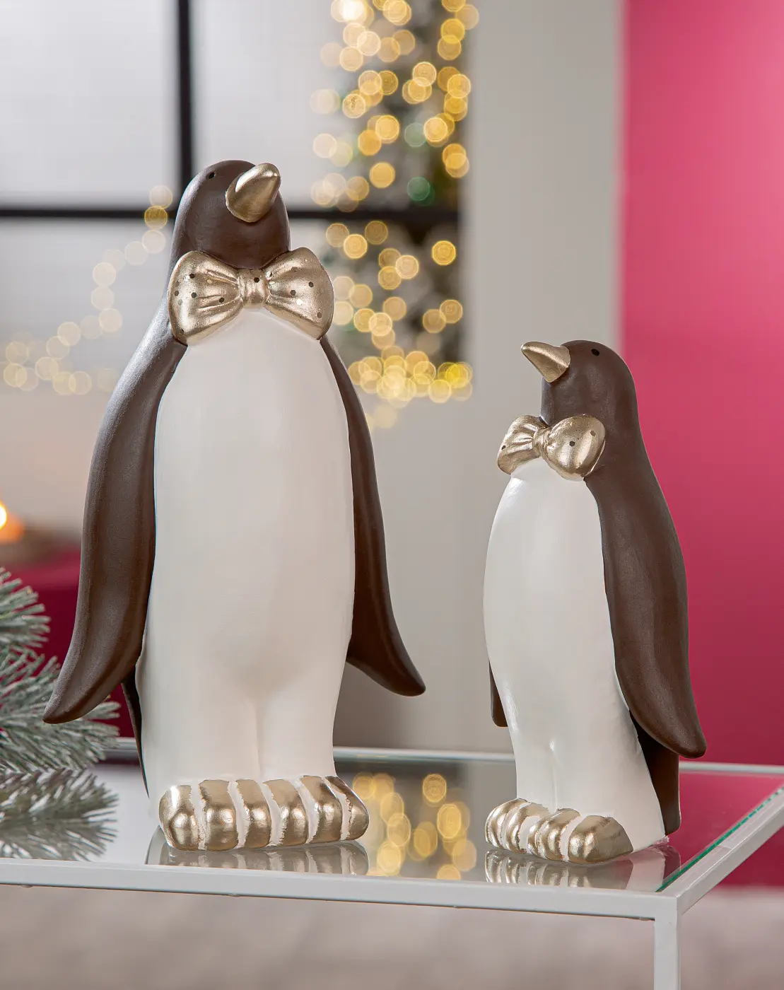 Gilde Handwerk Deko-Pinguin Ecosol Keramik braun/weiß 19 cm