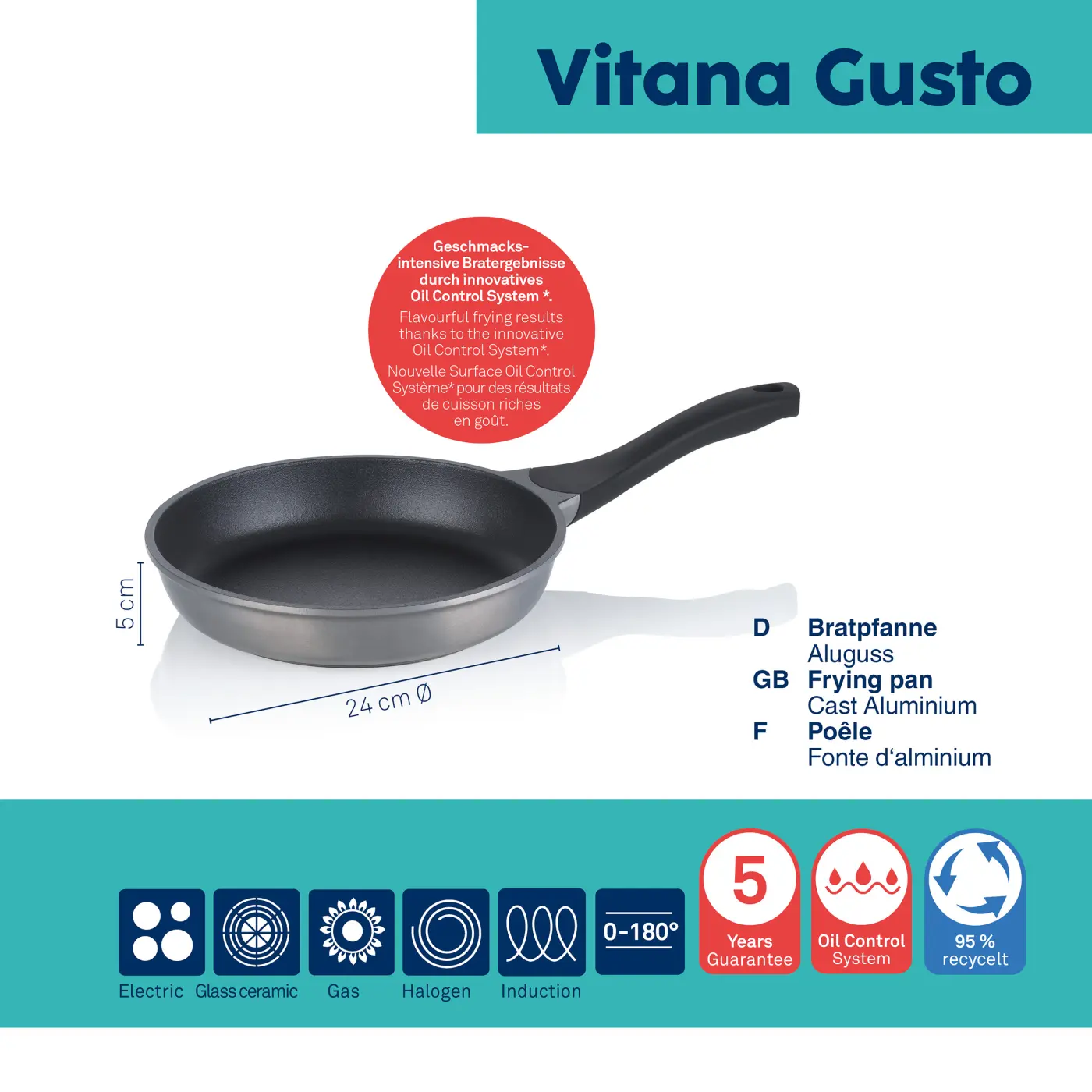 Kela Bratpfanne Vitana Gusto Aluguss grau 5cm 24cmØ