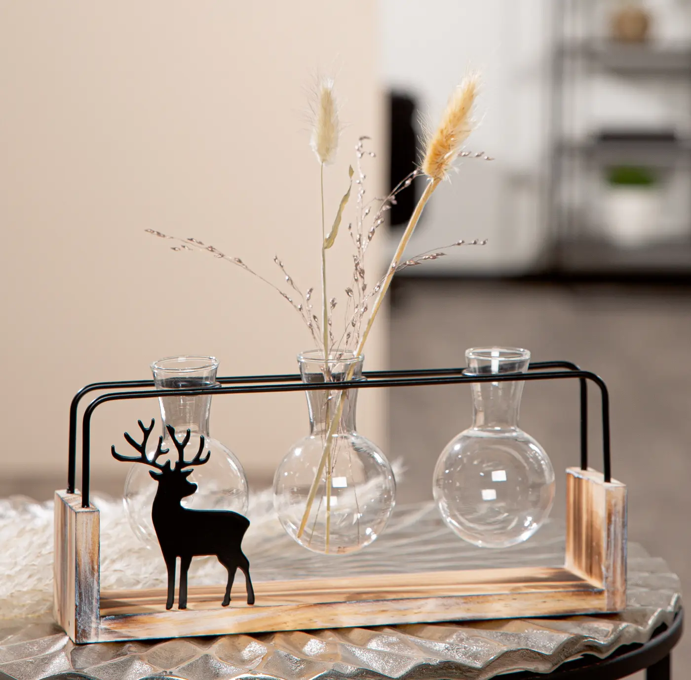 Gilde Vase "Black Deer" Hirschmotiv Metall schwarz 