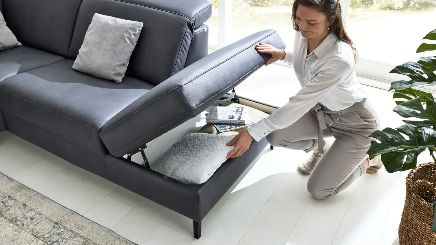 Interliving Wohnlandschaft mit Funktionen Serie  4064 Stoff graphit ca. 287 x 254 cm