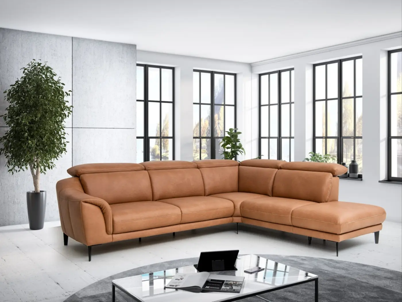 Interliving Polstergruppe mit Funktion Serie 4461 Leder hellbraun ca. 303 x 302 cm