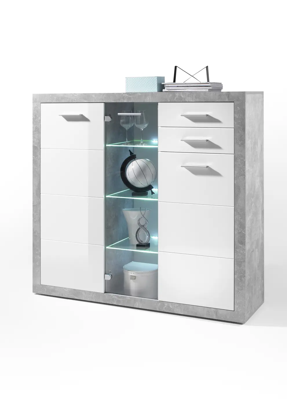 BegaConsult  STONE Highboard Beton / Weiß glanz BHT ca. 137x134x37 cm