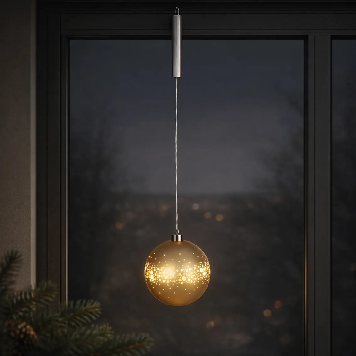Gilde Handwerk LED-Hängekugel Fiora Glas goldfarben 76.5 cm