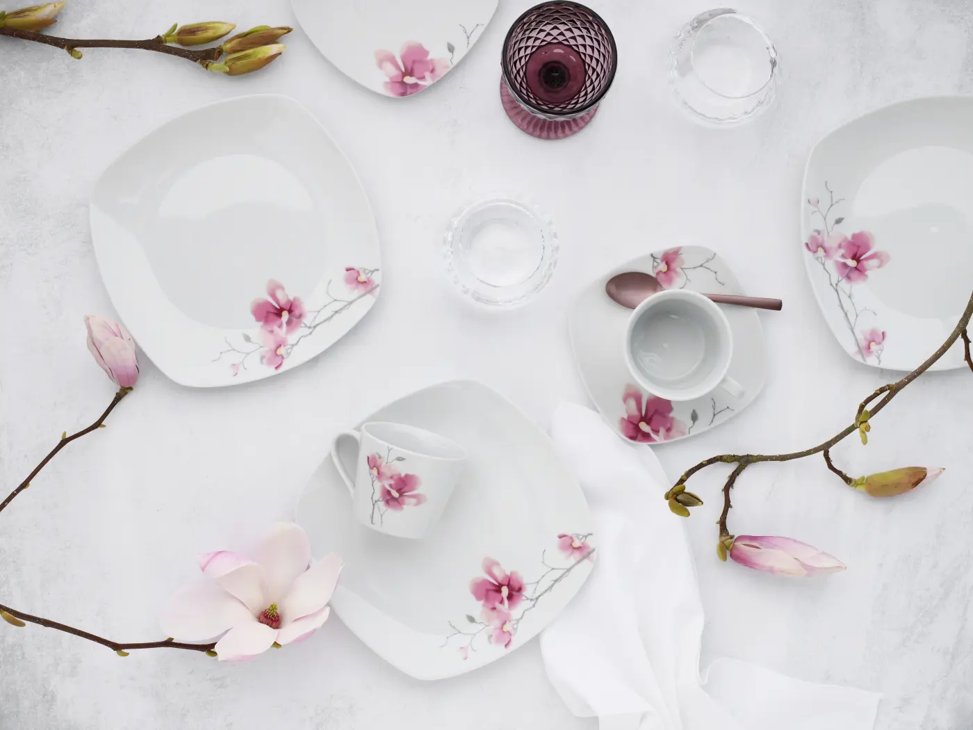 CreaTable Kaffeeservice Amelie/AIKO 18 tlg Porzellan weiß rosa